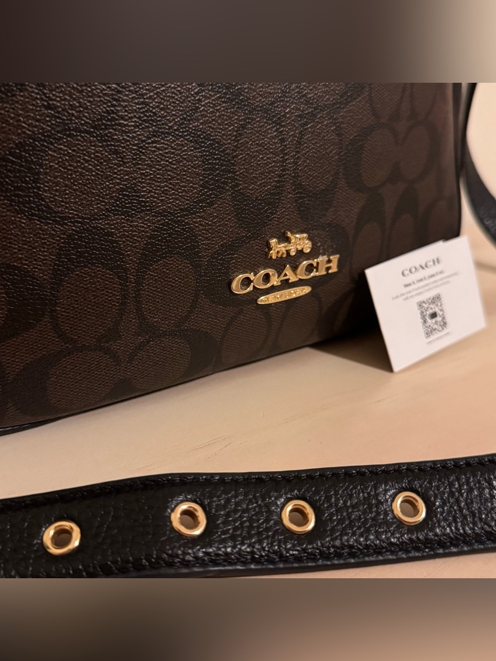 Coach Ellie File Bag In Signature Canvas Brown Black Pebbled Leather Crossbody - Picture 2 of 8